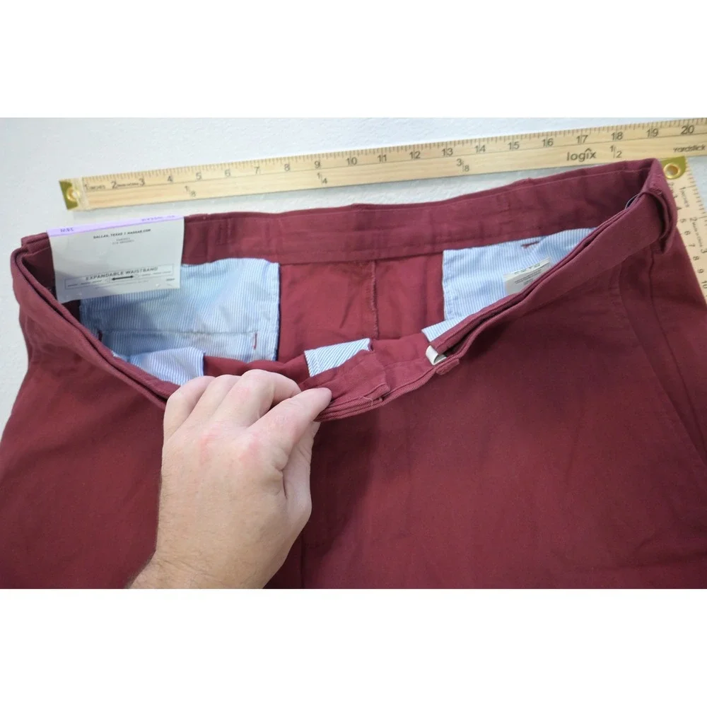 Haggar Comfort Chino Shorts Mens 38 Burgundy Expandable Waist Flat Front New